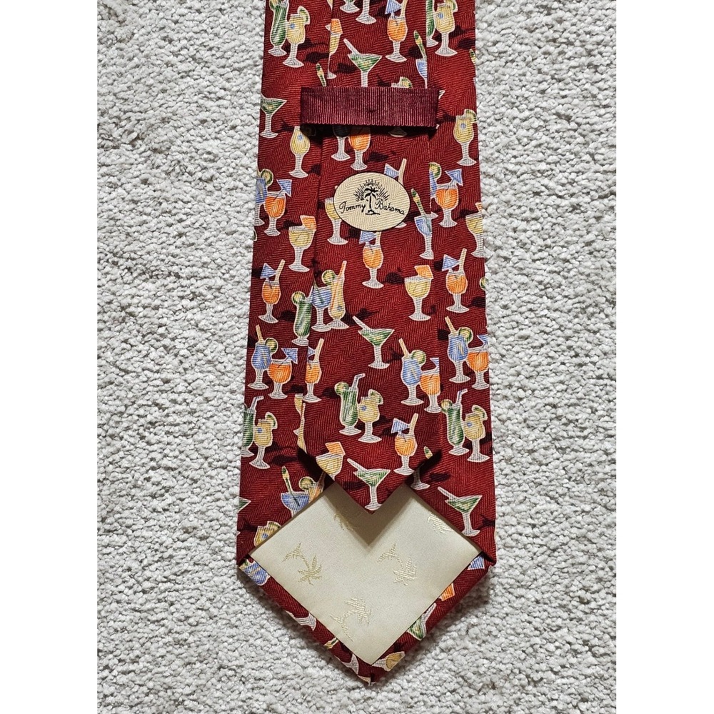 Tommy Bahama Mens‎ Silk Cocktail Drink Print Necktie Burgundy
